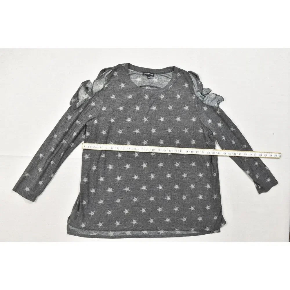 Lane Bryant Womens 22/24 Gray Star Print Cold Shoulder Ruffle Sleeve Top